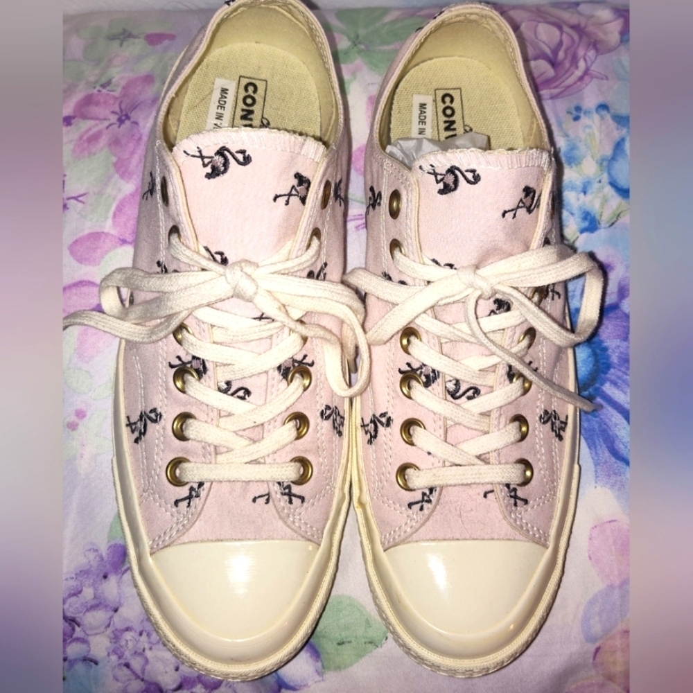 Women's Chuck Taylor All Star Pale Pink W/Navy Blue Flamingo Embroidered Sneaker